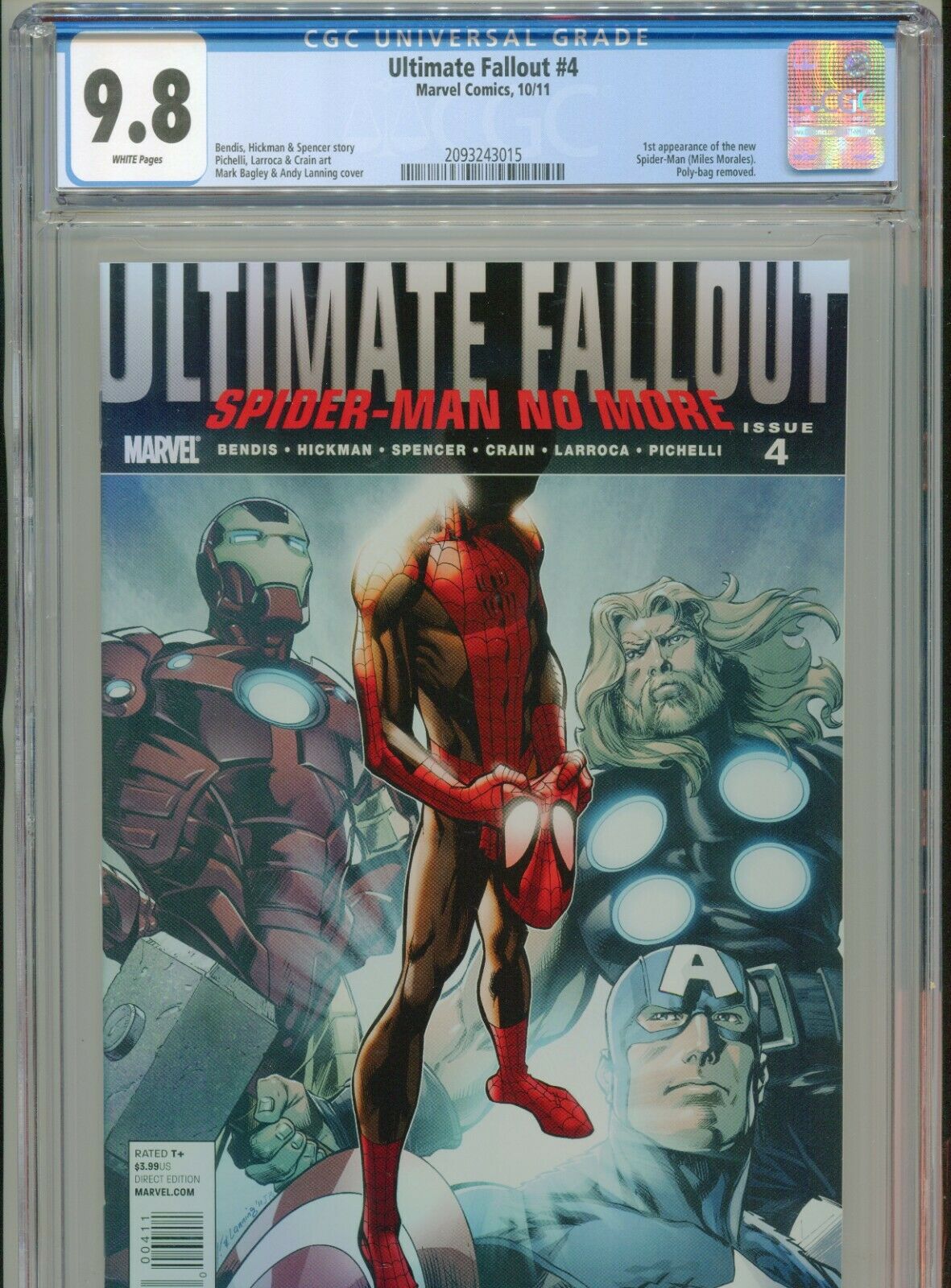 2011 MARVEL ULTIMATE FALLOUT 4 1ST APPEARANCE MILES MORALES CGC 98 WHITE