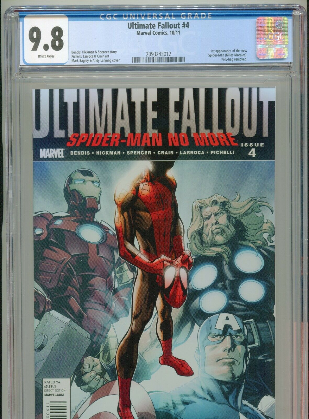 2011 MARVEL ULTIMATE FALLOUT 4 1ST APPEARANCE MILES MORALES CGC 98 WHITE