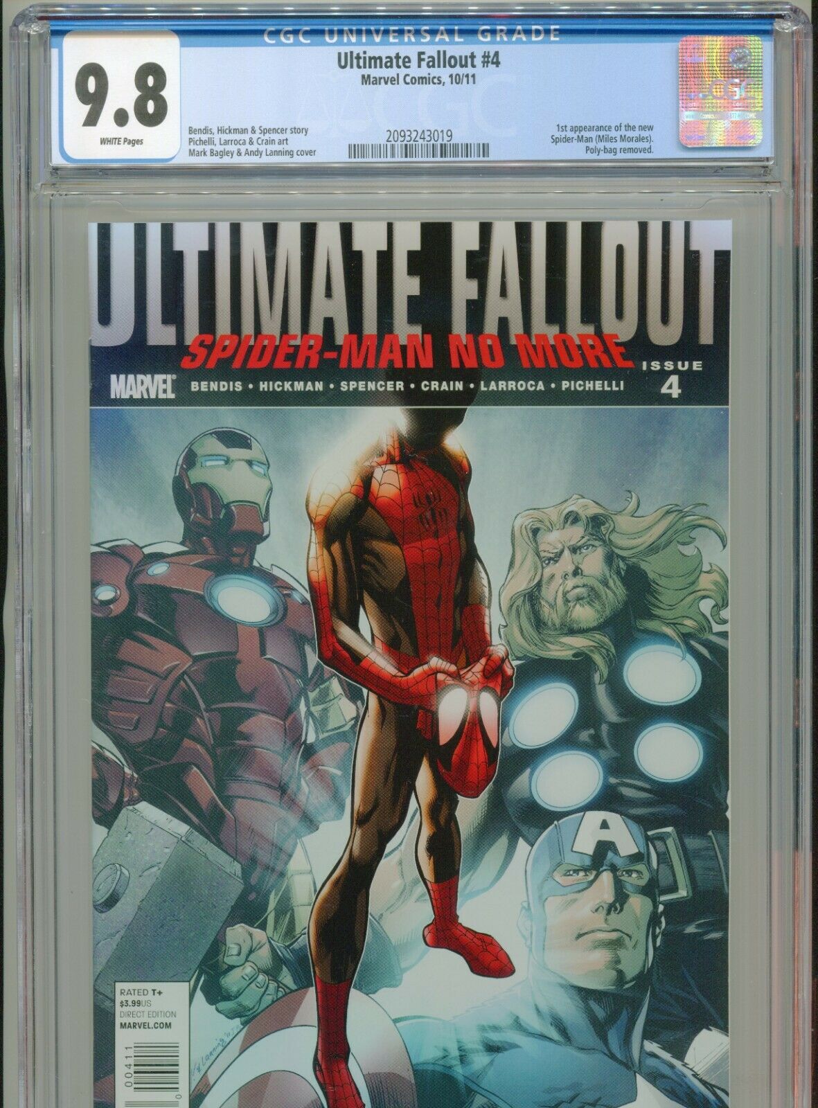 2011 MARVEL ULTIMATE FALLOUT 4 1ST APPEARANCE MILES MORALES CGC 98 WHITE