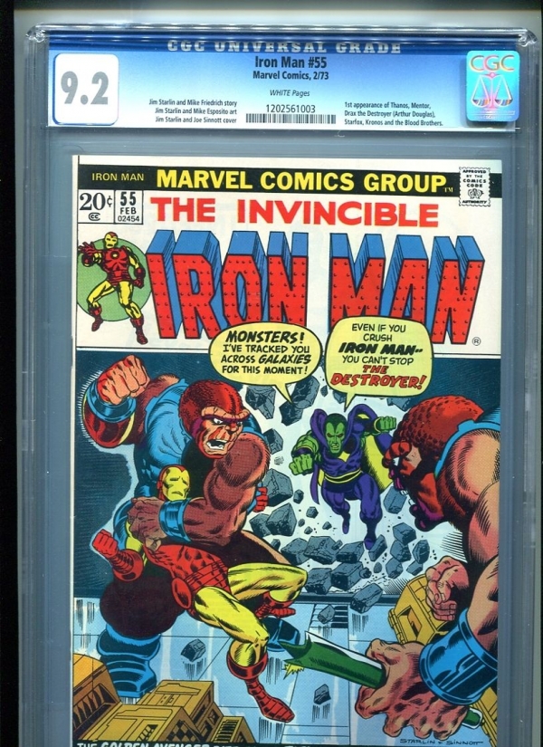 Iron Man 55 1973 CGC 92 NM  1st Thanos  Drax WHITE pages 