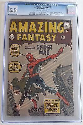 AMAZING FANTASY  15  CGC 55    1197571002    1st SpiderMan  OW to W Pages