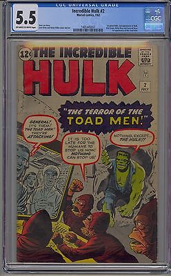INCREDIBLE HULK 2 CGC 55 OFFWHITE TO WHITE PAGES 1ST GREEN HULK MARVEL