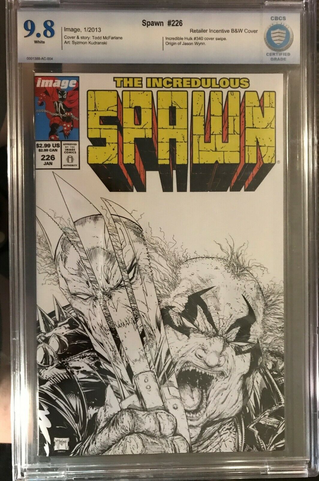 SPAWN 226 McFARLANE  HULK 340 HOMAGE SKETCH VARnot cgc but CBCS 98