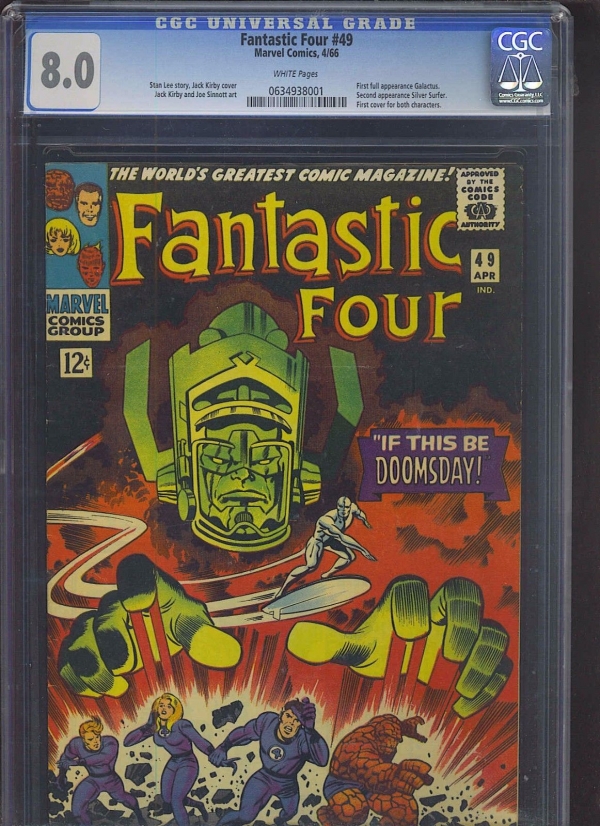 FANTASTIC FOUR 49 CGC VF 80 White pg 1st app of Galactus 2nd app Surfer