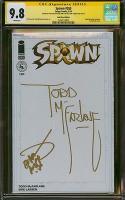 SPAWN 265 CGC 98 2X SS TODD MCFARLANE AND ERIK LARSEN GOLD SKETCH VARIANT MINT