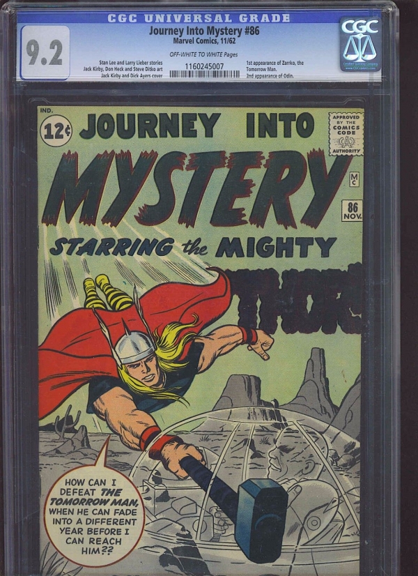 JOURNEY INTO MYSTERY 86 CGC NM 92 OWW 1st full app Odin