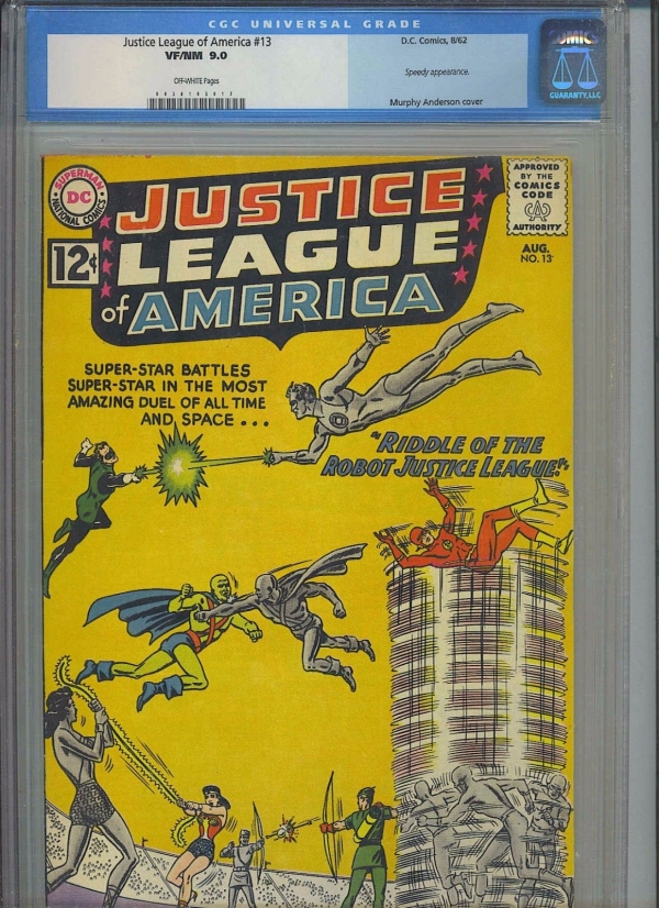 JUSTICE LEAGUE OF AMERICA 13 CGC VFNM 90 OW Speedy app