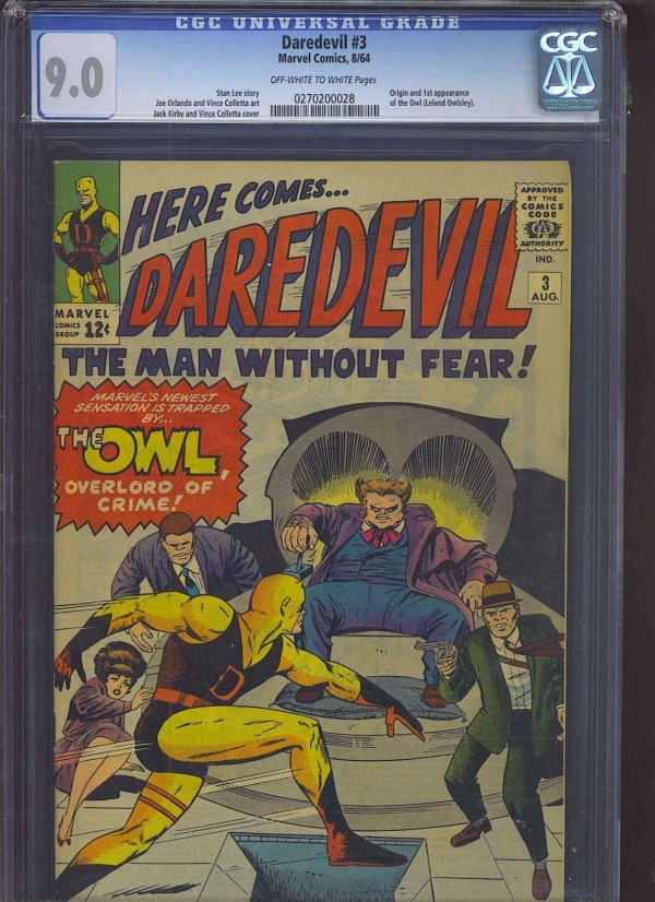 DAREDEVIL 3 CGC VFNM 90 OWW Kirby cvr origin  1st app of the Owl