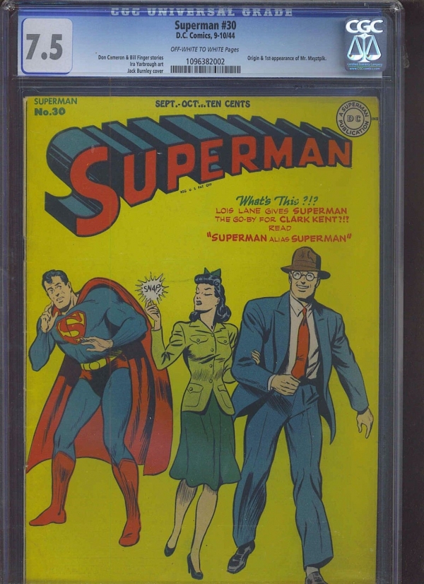 SUPERMAN 30 CGC VF 75 OWW origin  1st app Mr Mxyztplk