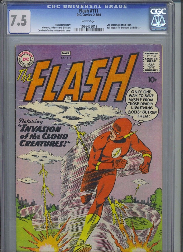 FLASH 111 CGC VF 75 White Pgs 2nd App Kid Flash