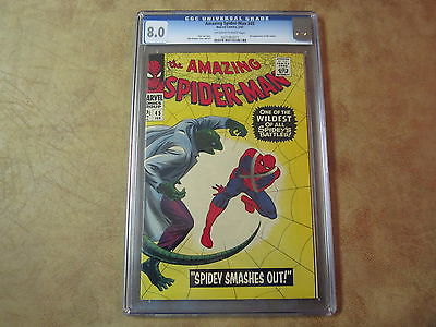 The Amazing SpiderMan 45 CGC 80 Comic Book 1967  3rd App of the Lizard