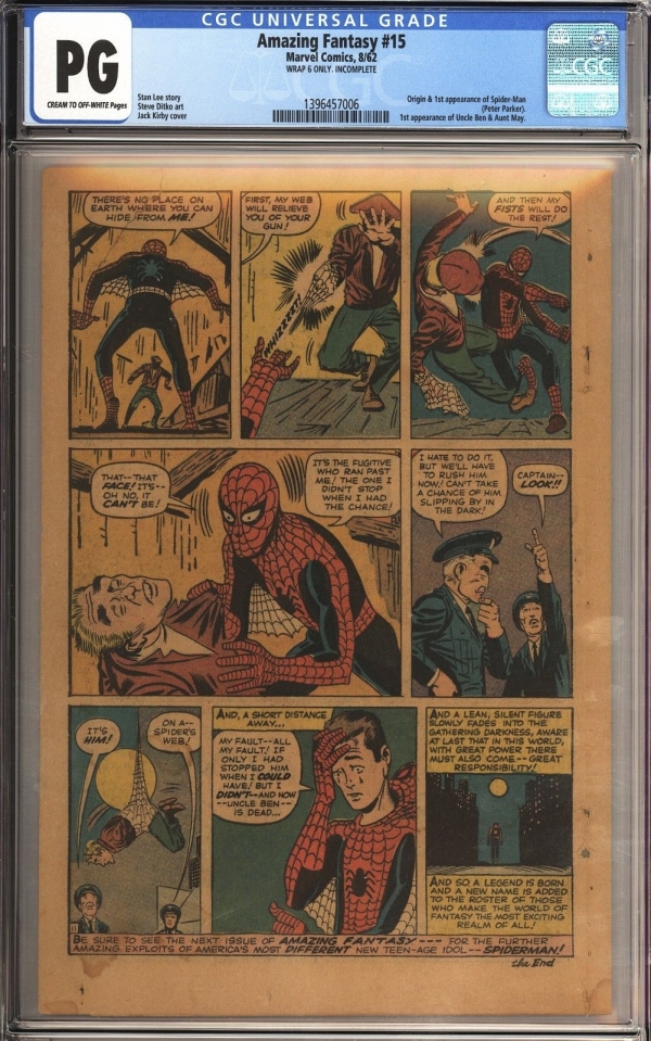 Amazing Fantasy 15 CGC PG Page Wrap 6 1st App of SpiderMan 1962 Original