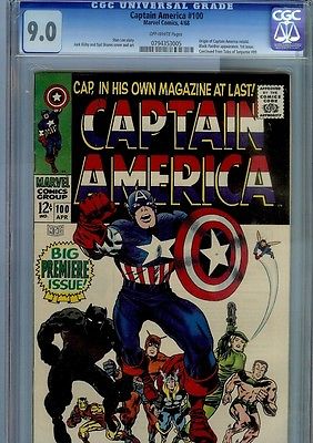 CAPTAIN AMERICA  100 CGC 90 NEAR MINT COPYORIGIN ISSUEBLACK PANTHER APP 68