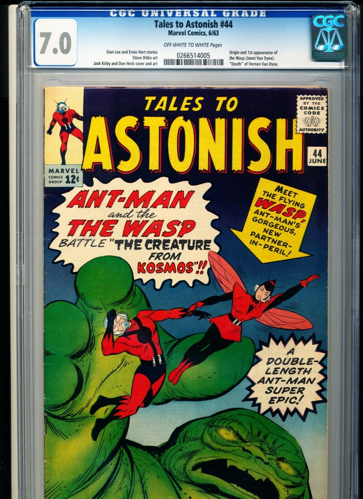 TALES TO ASTONISH 44 CGC 70 ORIGIN and 1st app WASP Janet Van Dyne OWWHITE 