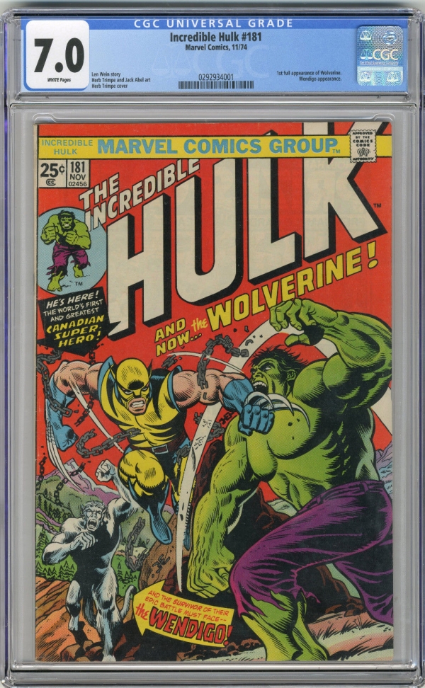 1974 Incredible Hulk 181 CGC 70 1st Wolverine White Pages