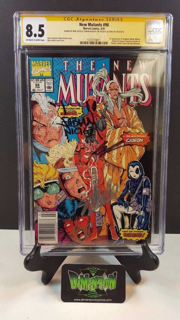 NEW MUTANTS 98 CGC SS 85 SIGNED X3 STAN LEE LIEFELD NICIEZA 1ST DEADPOOL UPC 