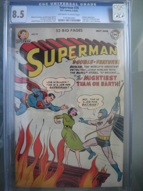 Superman 76 CGC 85 OWW 1st Superman  Batman TeamUp DC Comics 1952