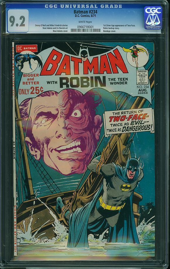 BATMAN 234 TwoFace 1st Silver Age app WHITE PAGES 1971 CGC 92 NM Neal Adams