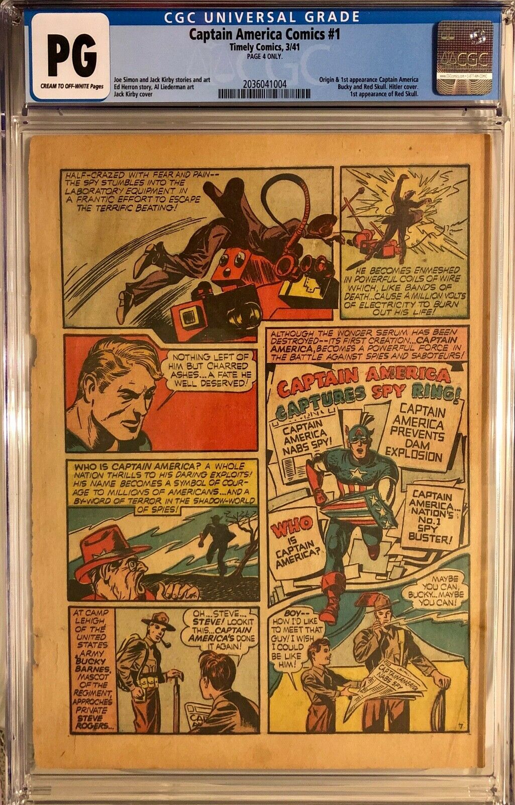 Captain America Comics 1 Page 4 ONLY CGC PG 1st Captain America Red Skull Bucky