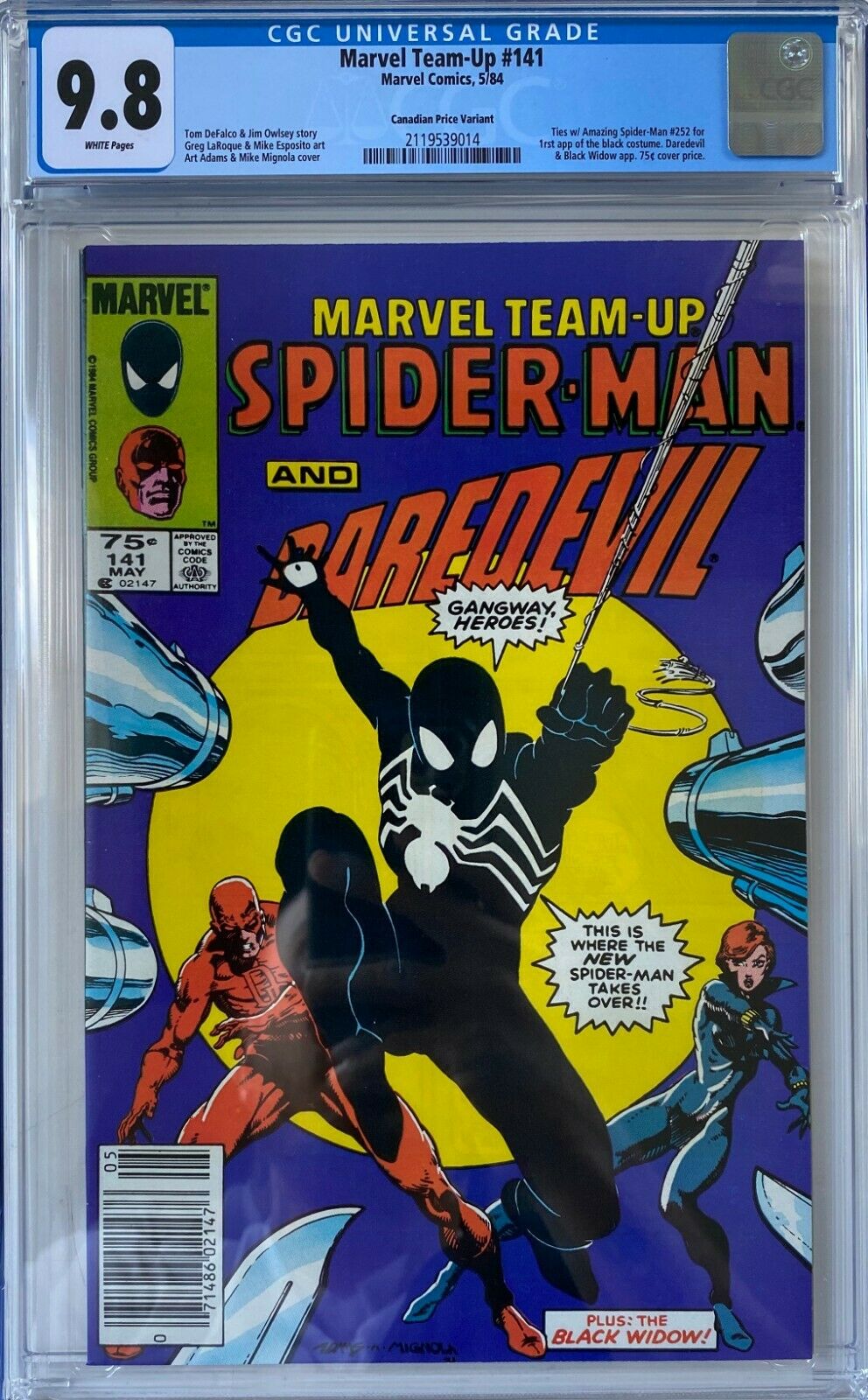 Marvel TeamUp 141 CGC 98 CANADIAN PRICE VARIANT 1st black costumeLK