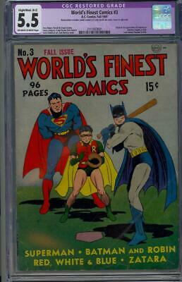 Worlds Finest Comic 3 CGC 55 B2OWW 1st ScarecrowDC1941BatmanHTFKEY