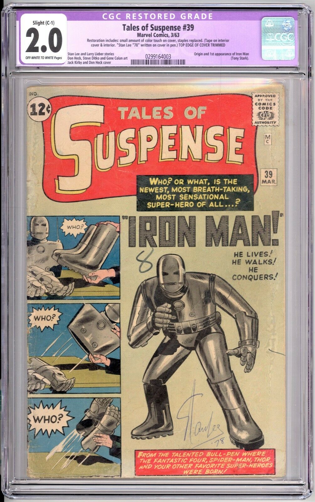 Tales of Suspense 39 CGC 20 C1 Restored 1st Iron Man