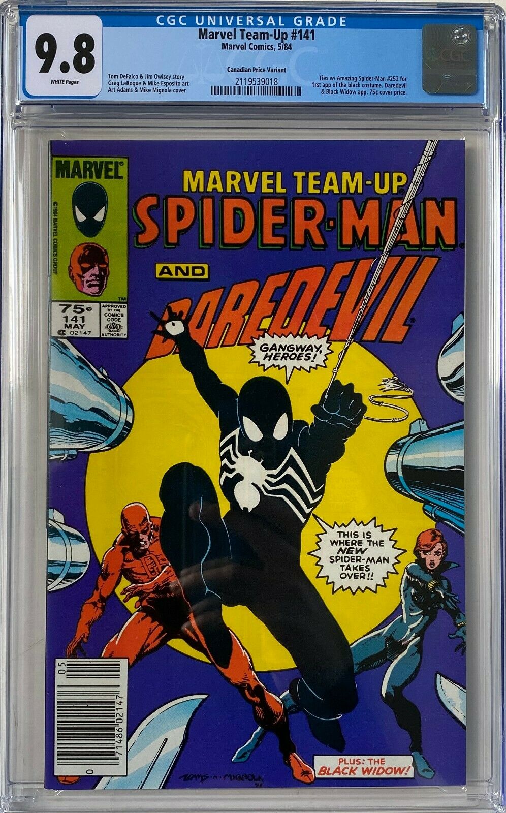 Marvel TeamUp 141 CGC 98 CANADIAN PRICE VARIANT 1st black costumeLK