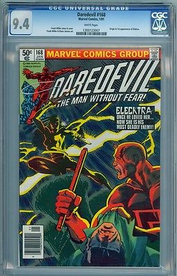 Daredevil 168  CGC 94 White Pages Newstand  1st Elektra