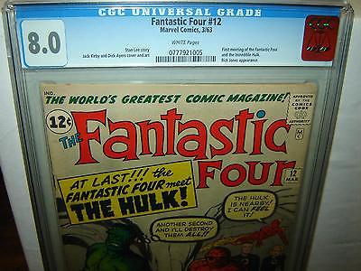 Fantastic Four 12 CGC 80 White p 1st FF with Hulk Jack Kirby 1963 r00037
