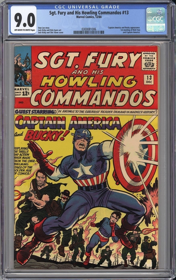 SGT FURY 13 CGC VFNM 90  CLASSIC JACK KIRBY CAPTAIN AMERICA 1964  Looks NM