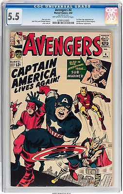 Marvel THE AVENGERS  1964 4 CGC 55  Appearance of Captain America