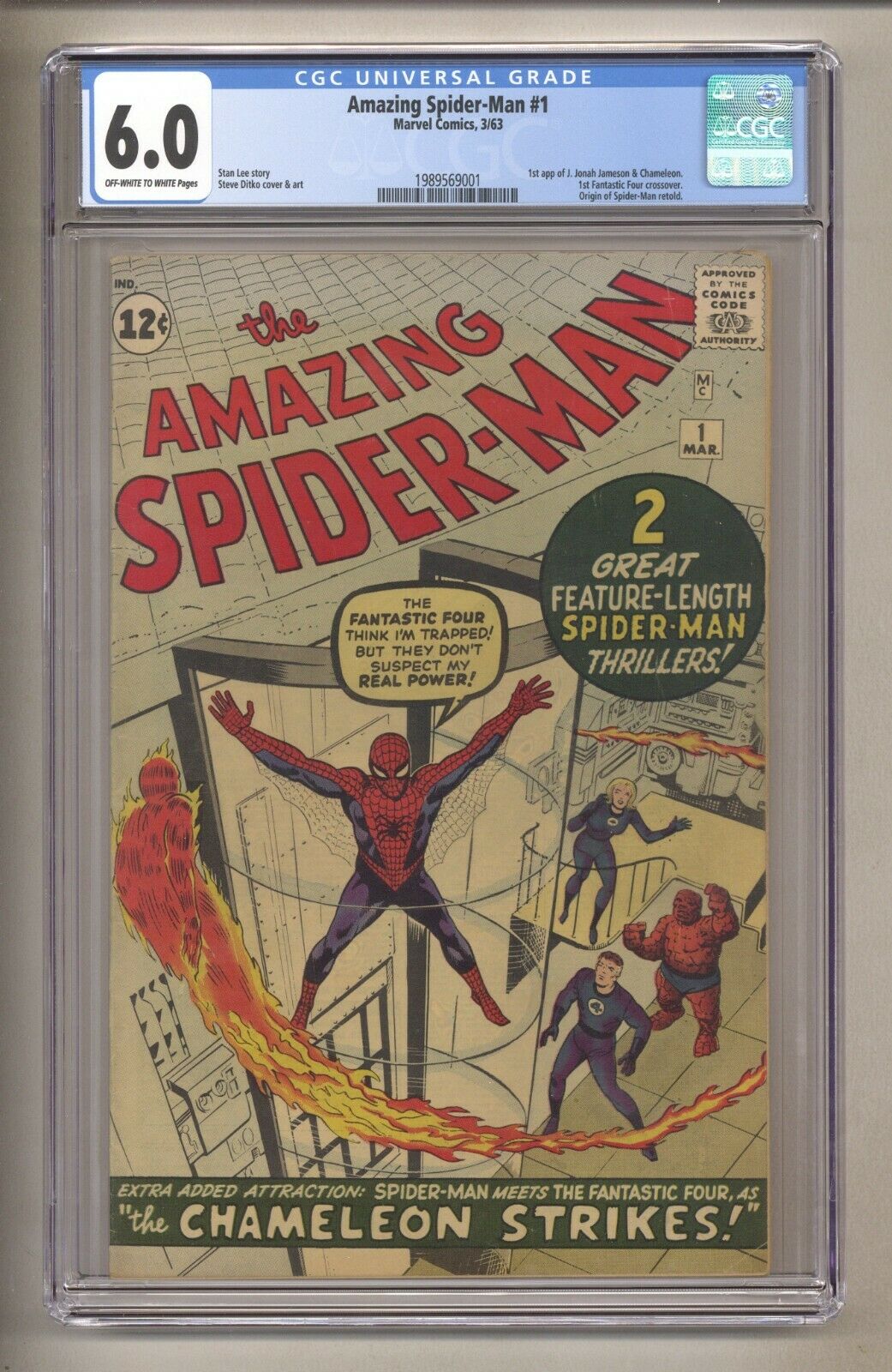 AMAZING SPIDERMAN 1 CGC 60 OWW p 1ST JONAH JAMESON CHAMELEON ORIGIN FF