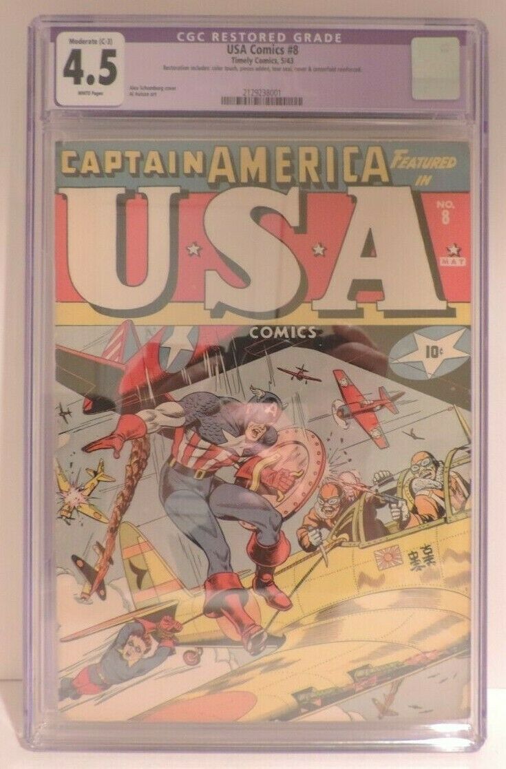 Timely USA Comics 8 Early Captain America CGC 45 With Restoration