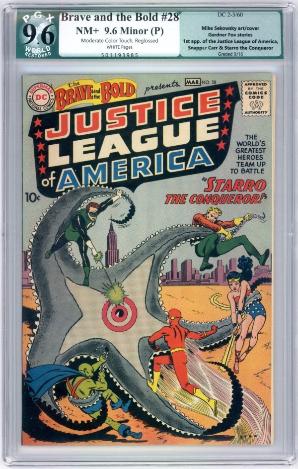 Brave and the Bold 28 PGX 96 WHITE Slight Justice League Crossover CBCS CGC 