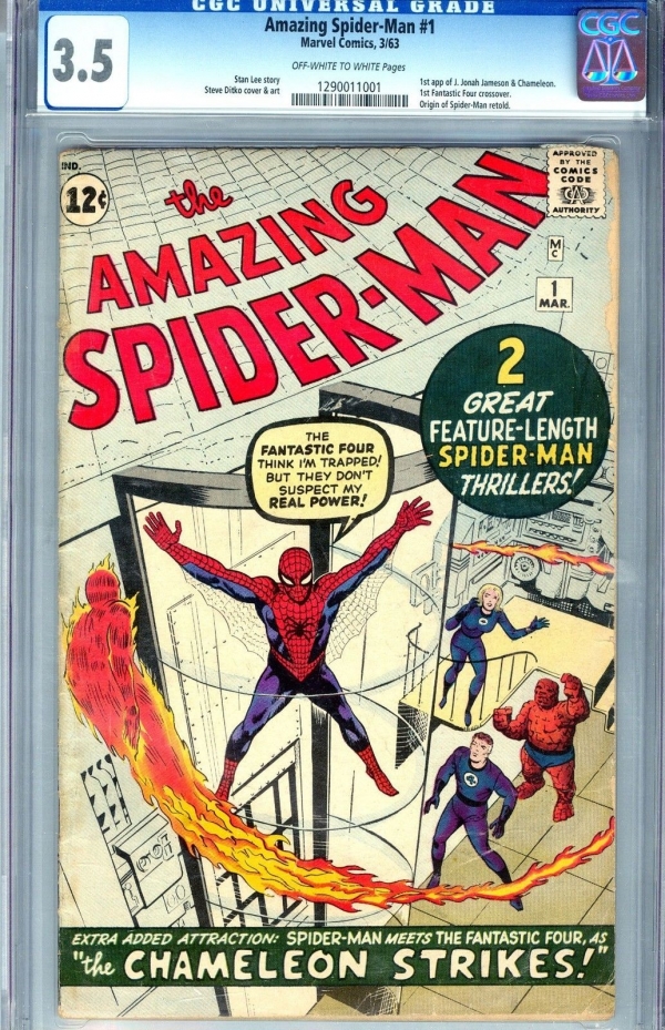 CGC AMAZING SPIDERMAN 1CGC 35 VG 1963 UNIVERSAL OFFWWHITE PAGES