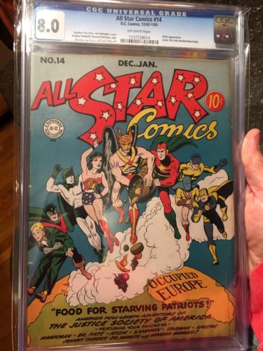 ALL STAR COMICS  14  CGC 80  JSA CLUB  HITLER APPEARANCE  UNRESTORED