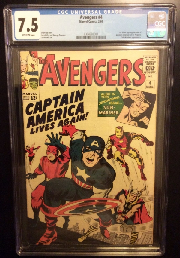 Avengers  4 cgc 75  1 st Captain America in Silver Age Stan Lee  thor iron