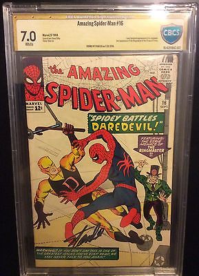 Amazing Spiderman  16 CBCS 70 SS Stan Lee Signature 1 st Daredevil Cross cgc