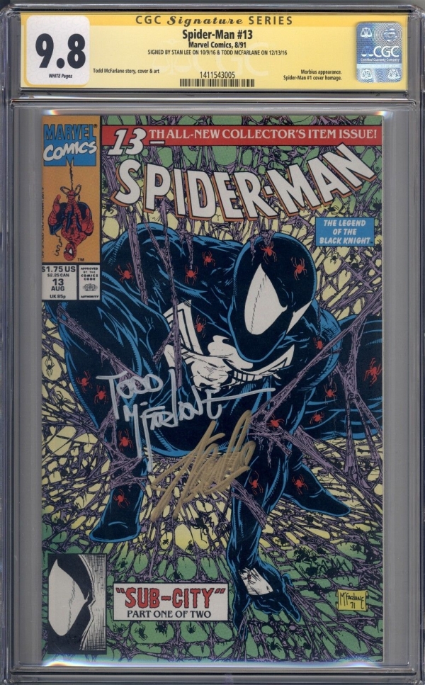 SpiderMan 13 CGC SS 98 Signed Stan lee and Todd Mcfarlane SpiderMan 1 Swipe