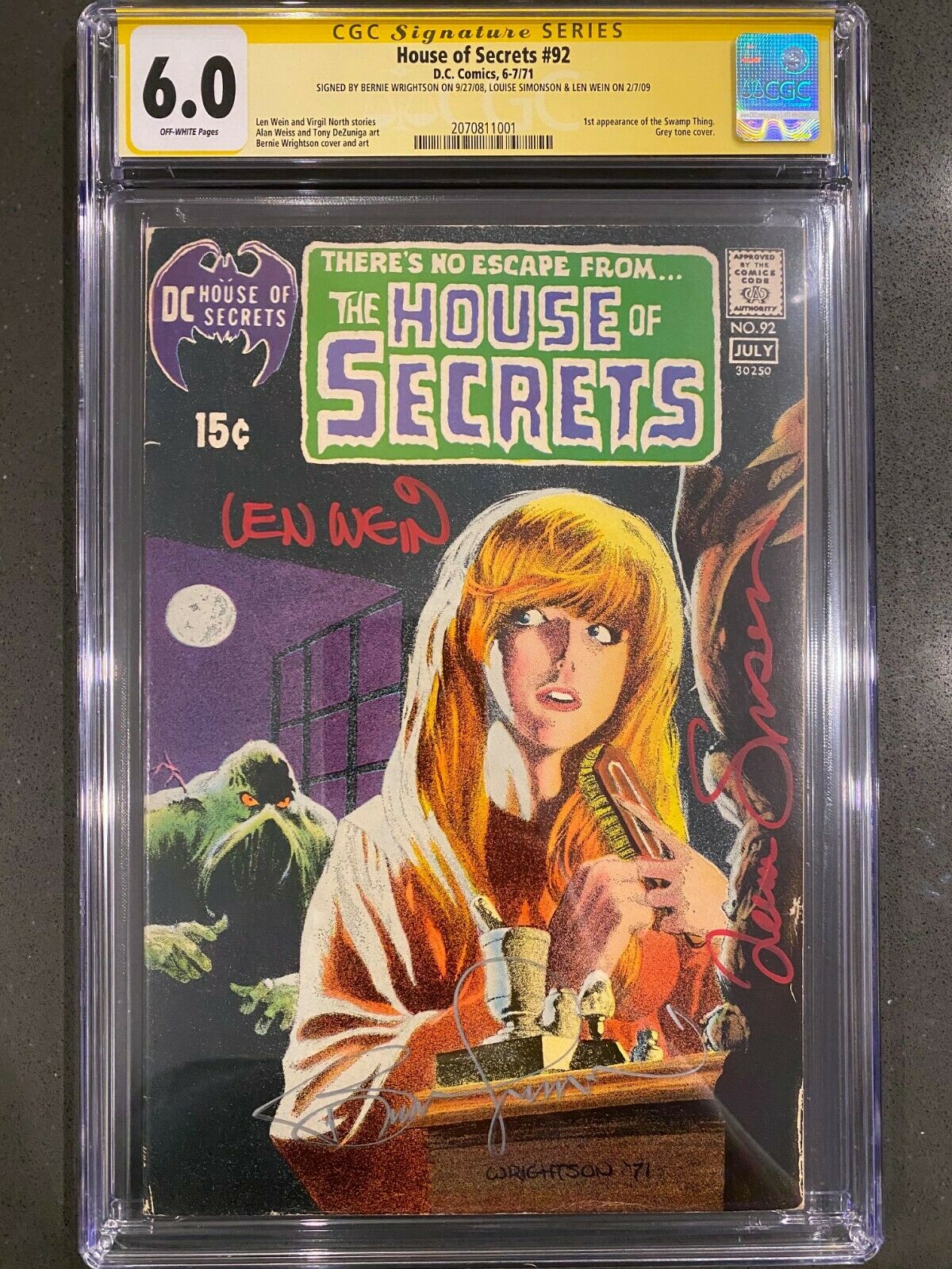 HOUSE OF SECRETS 92 CGC SS 60 FN First Appearance of Swamp Thing 3xSigned