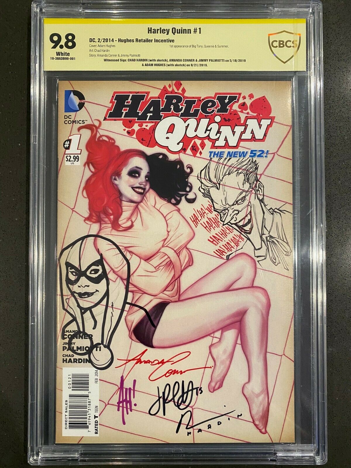 HARLEY QUINN 2014 1 CBCS SS 98 Adam Hughes Variant 4xSigned 2xSketch CGC