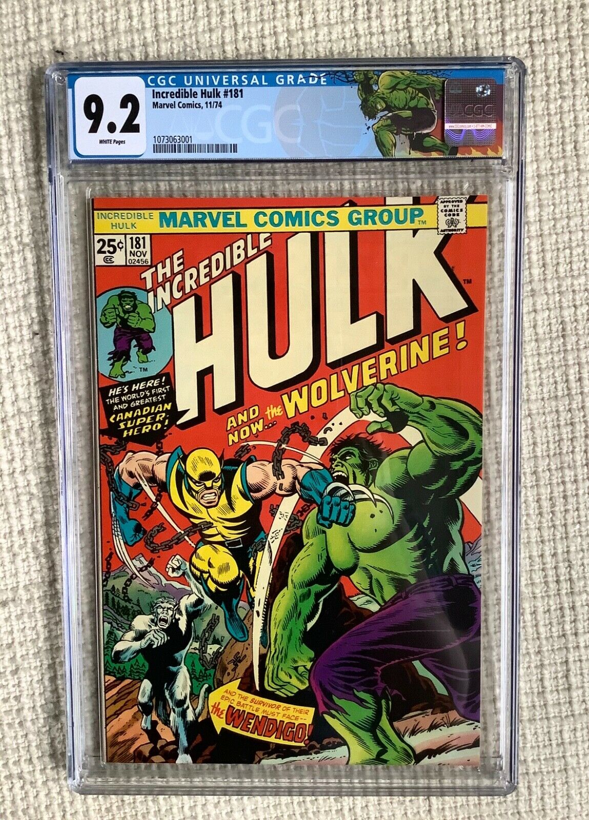 Incredible Hulk 181 cgc 92 1 st WOLVERINE HULK Battle cover Stan Lee Herb 2