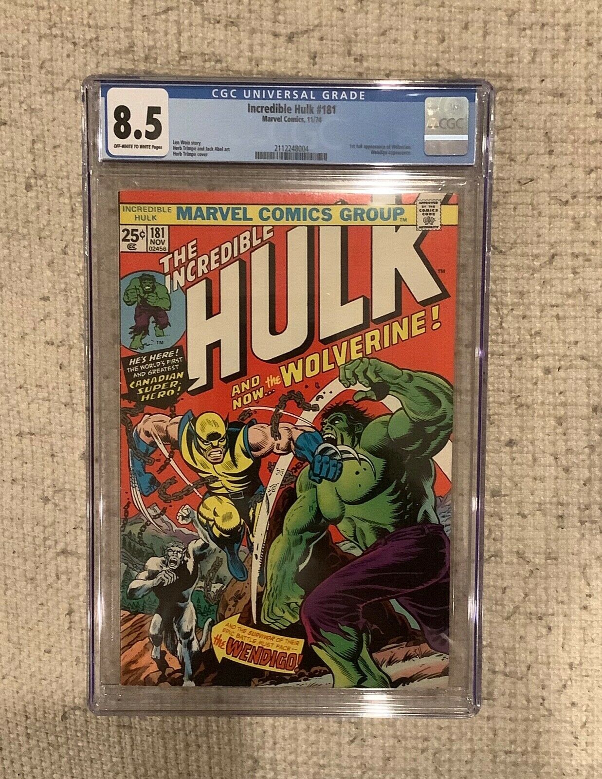 Incredible Hulk 181 cgc 85 1 st WOLVERINE HULK Battle cover Stan Lee Herb 2