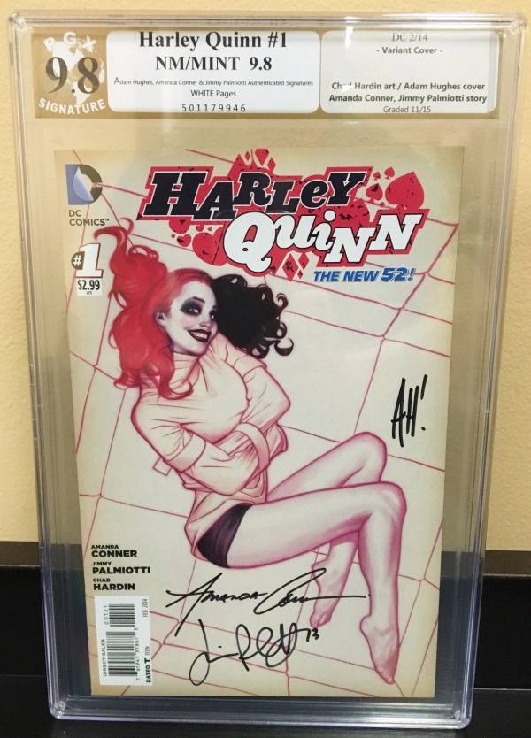 Triple Signed 98 Harley Quinn 1 Adam Hughes Cover 125 Variant PGX cgc cbcs