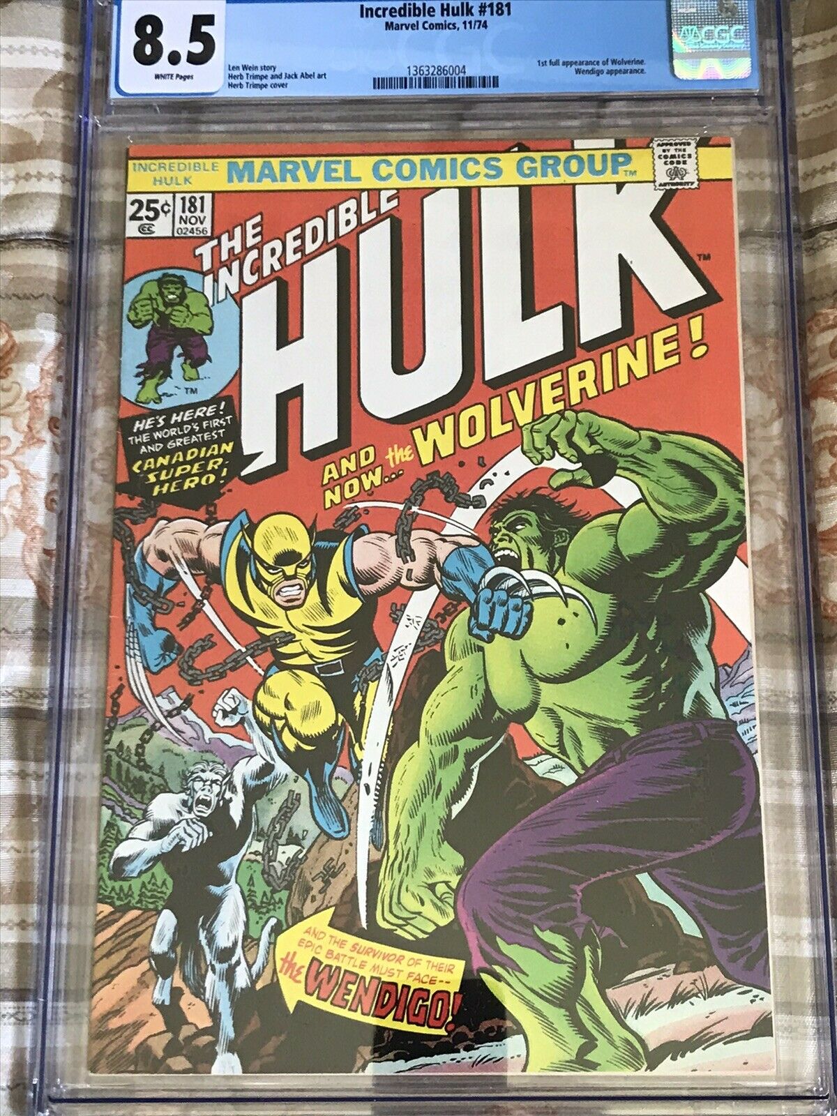 INCREDIBLE HULK 181 CGC 85 WHITE PAGES FIRST APPEARANCE OF WOLVERINE