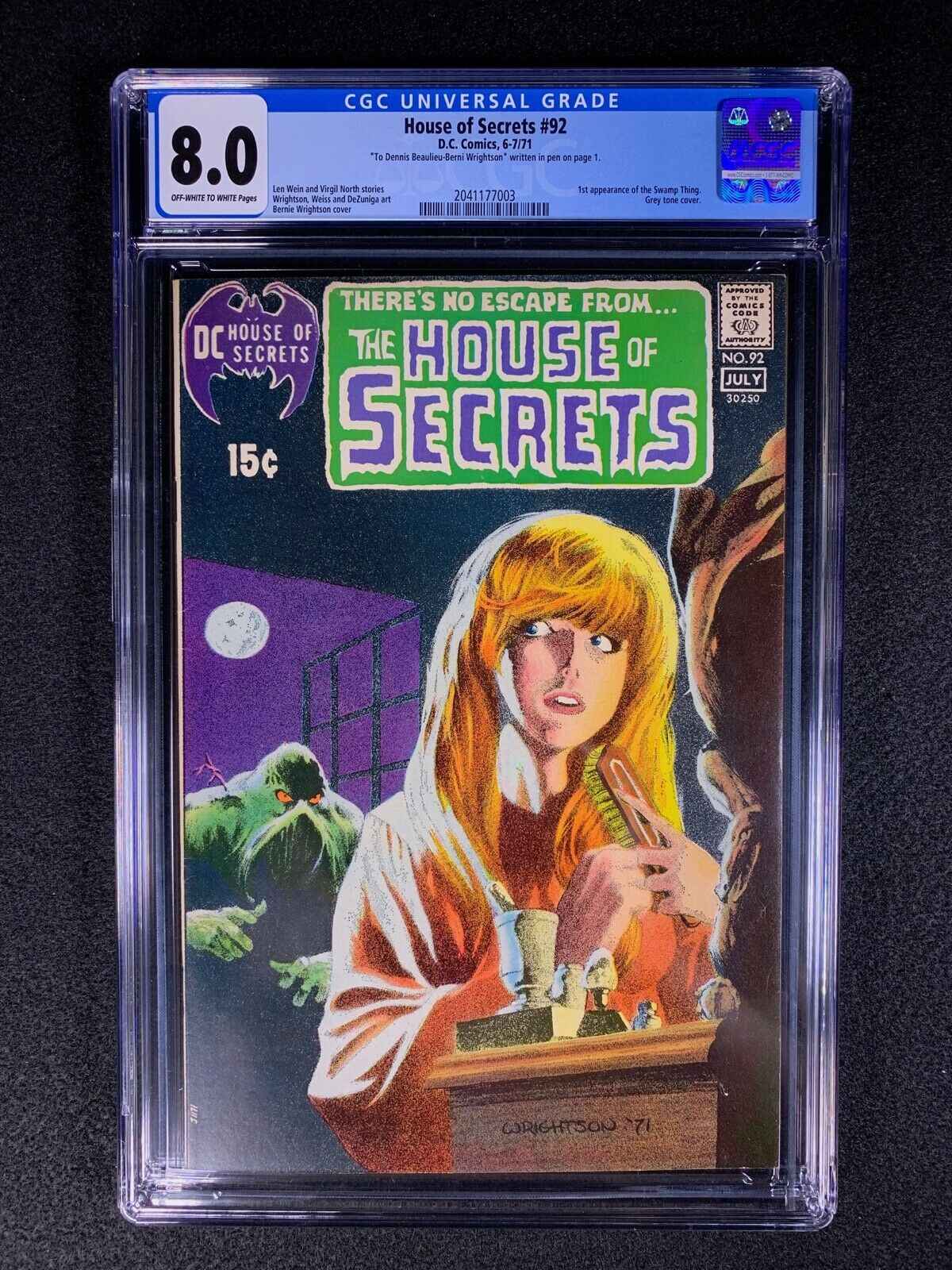 House of Secrets 92 CGC 80 1971  1st app of the Swamp Thing