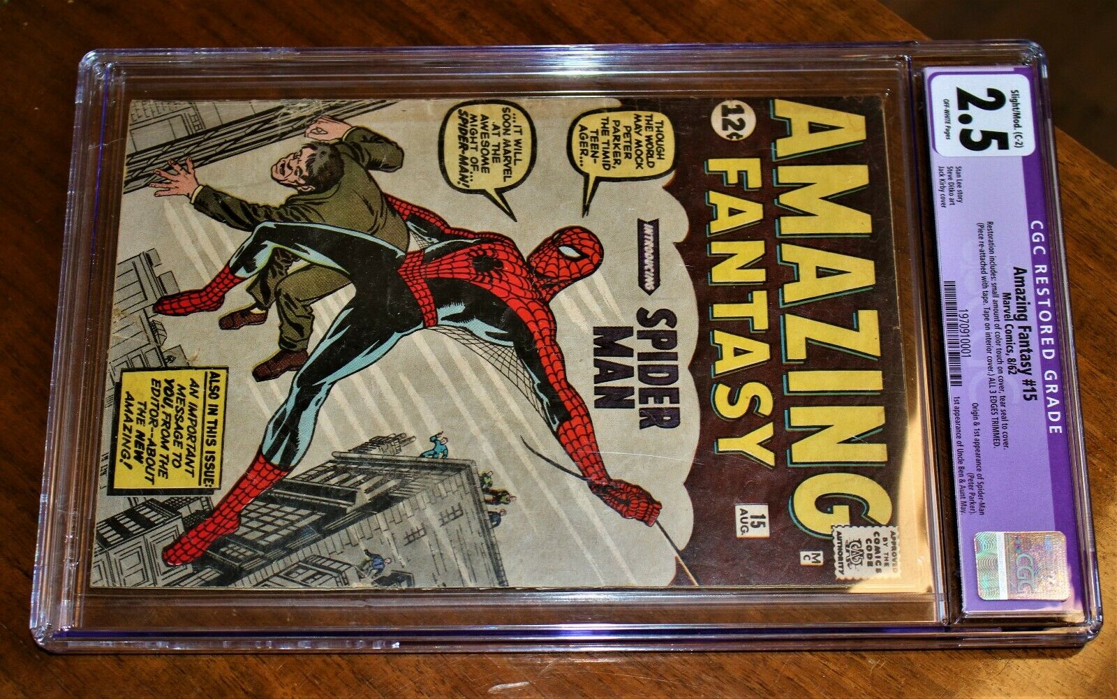 Marvel 1962 Amazing Fantasy 15 SpiderMan CGC Restored 25 edges trimmed