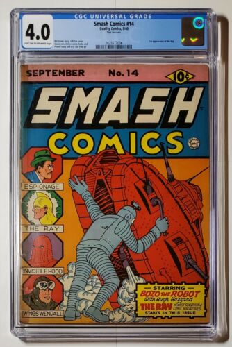 Smash Comics 14 CGC 40 1st Appearance of the Ray  Lou Fine Robot Golden Age