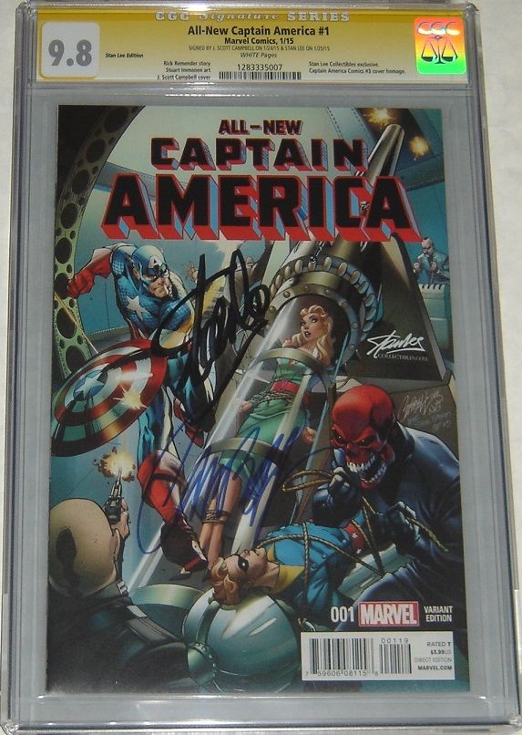 All New Captain America 1 Signed by Stan Lee  J Scott Campbell SS CGC 98