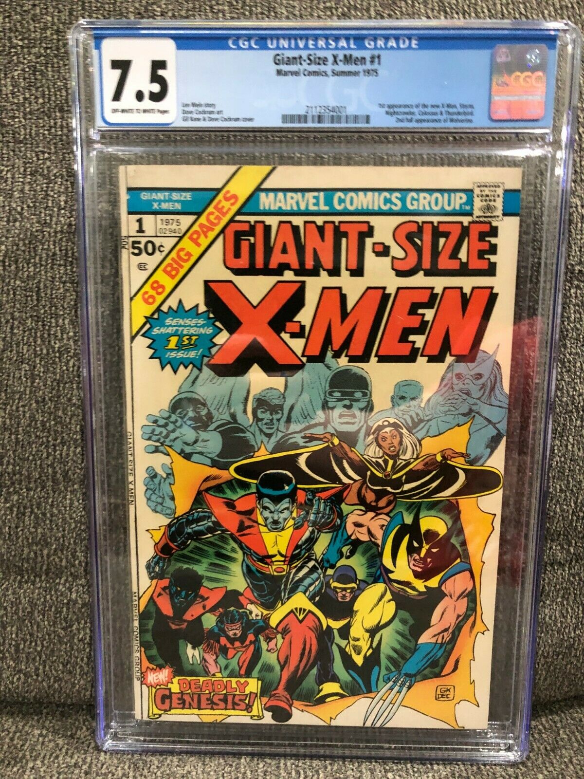 GiantSize Xmen 1 CGC 75 owWHITE pages Wolverine Storm Colossus Nightcrawler